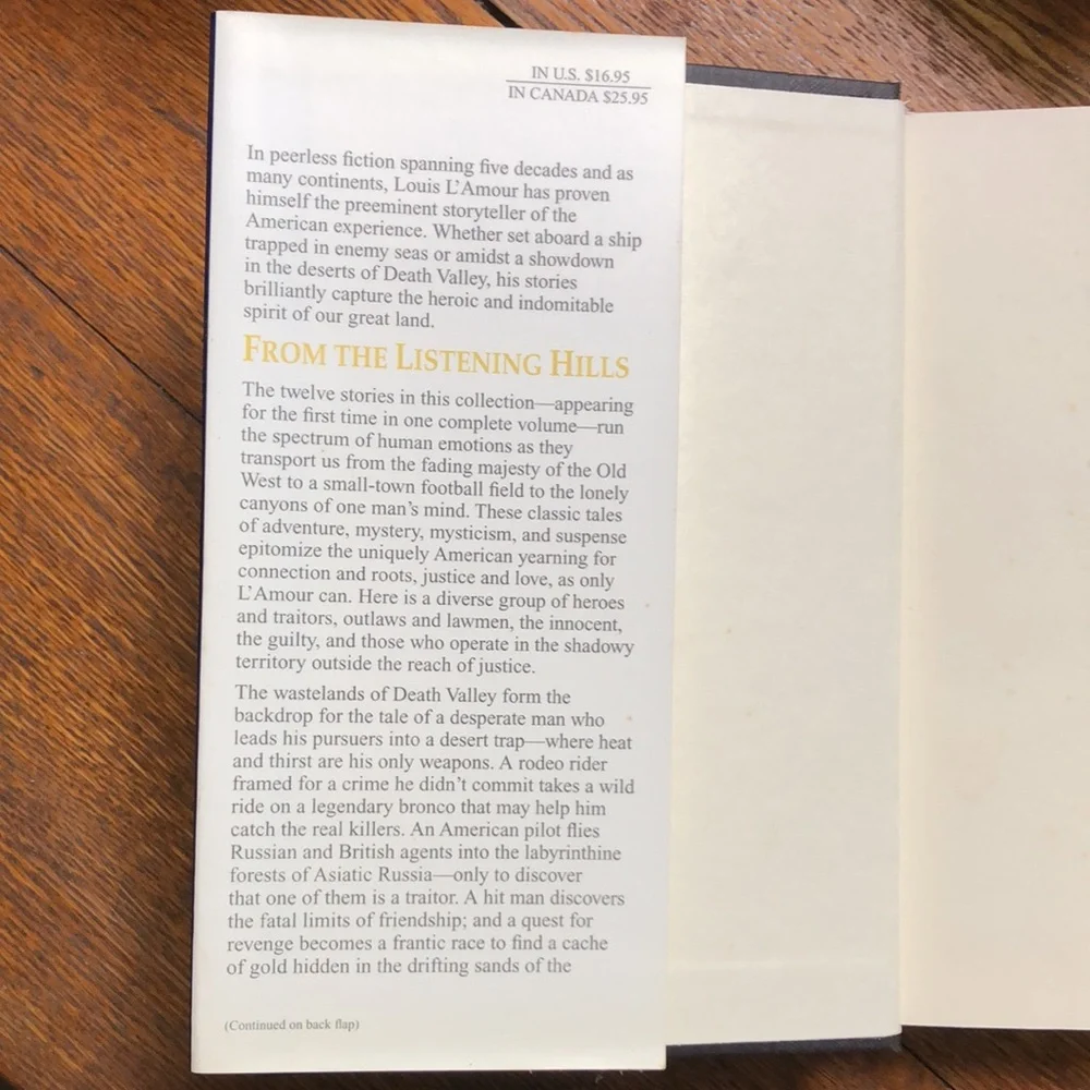 LOUIS L’AMOUR From The Listening Hills Vintage 2003 Hardcover Book Dust Jacket